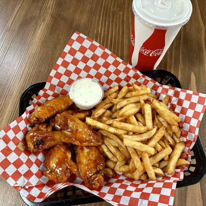 6 Wings Combo, Fries & Soda.