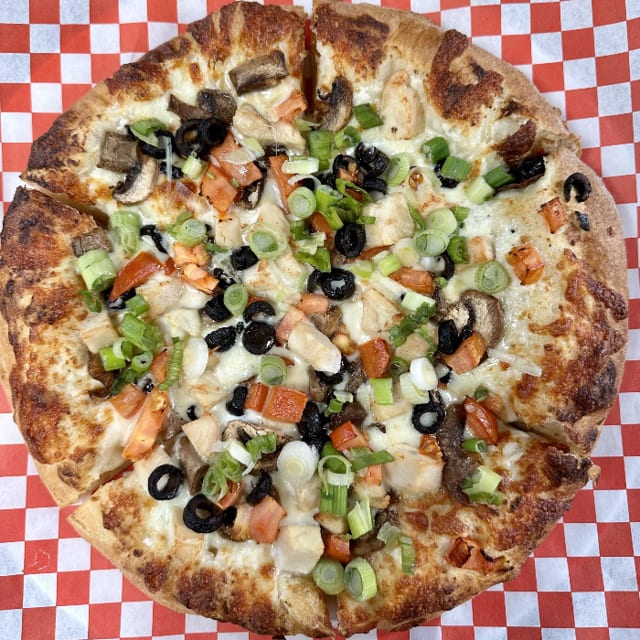 Chicken Alfredo Pizza.